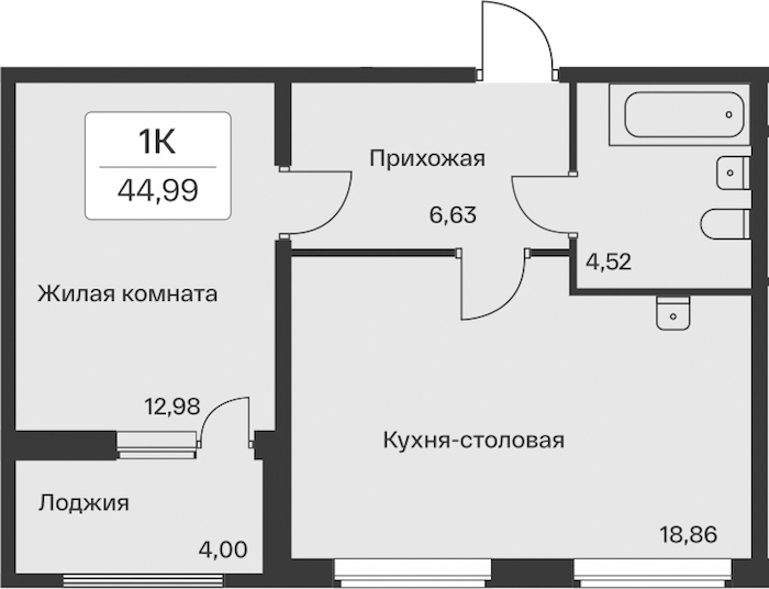 1-комнатная квартира 44.99 м², 7/11 эт., ЖК «Расцветай в Янино»
